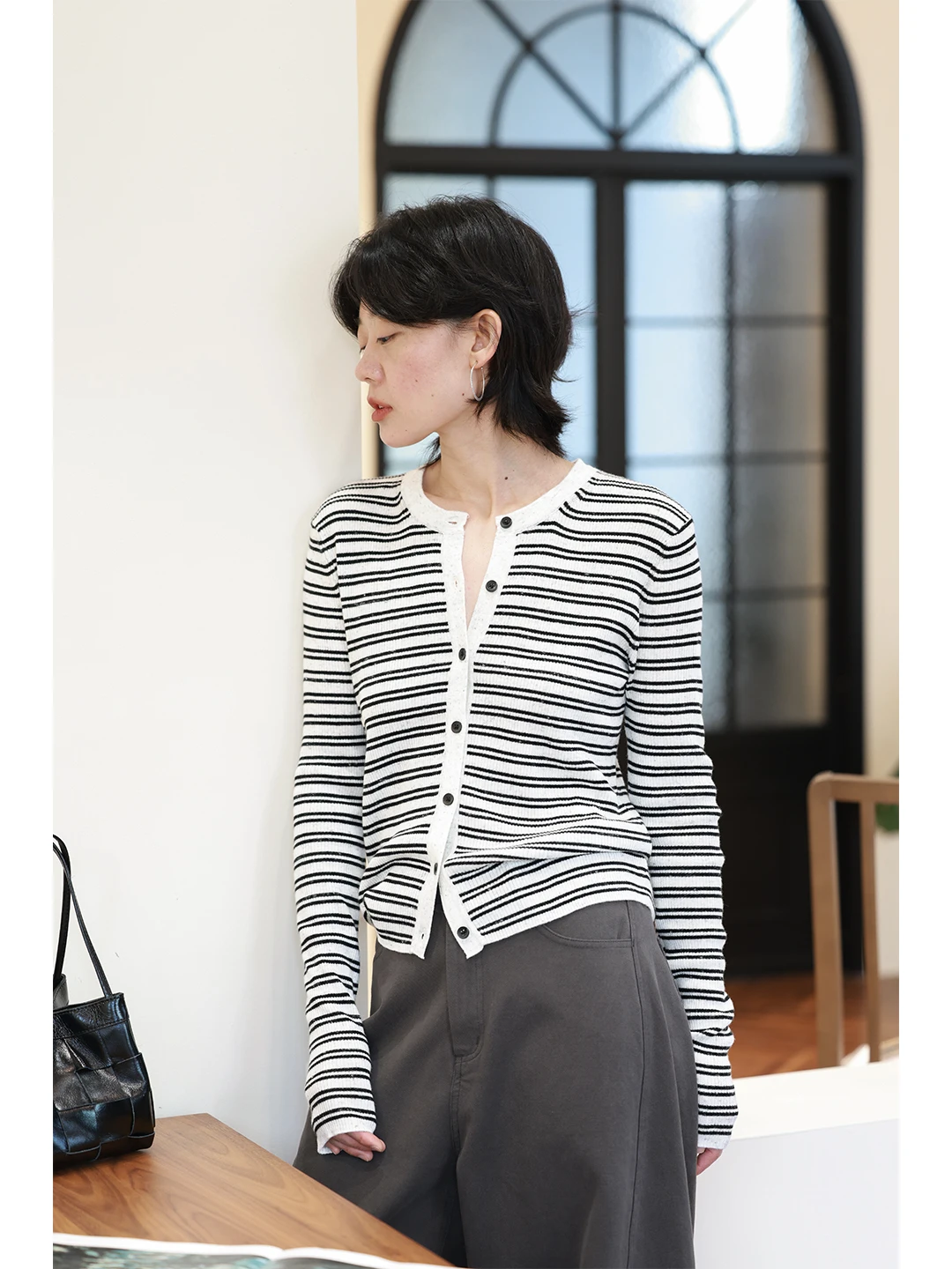 

Soft Lightweight Knitted Long Sve Women's Top Striped Base Layer Cardigan Casual Sle Straight Cut Polyester Blend Wool B...