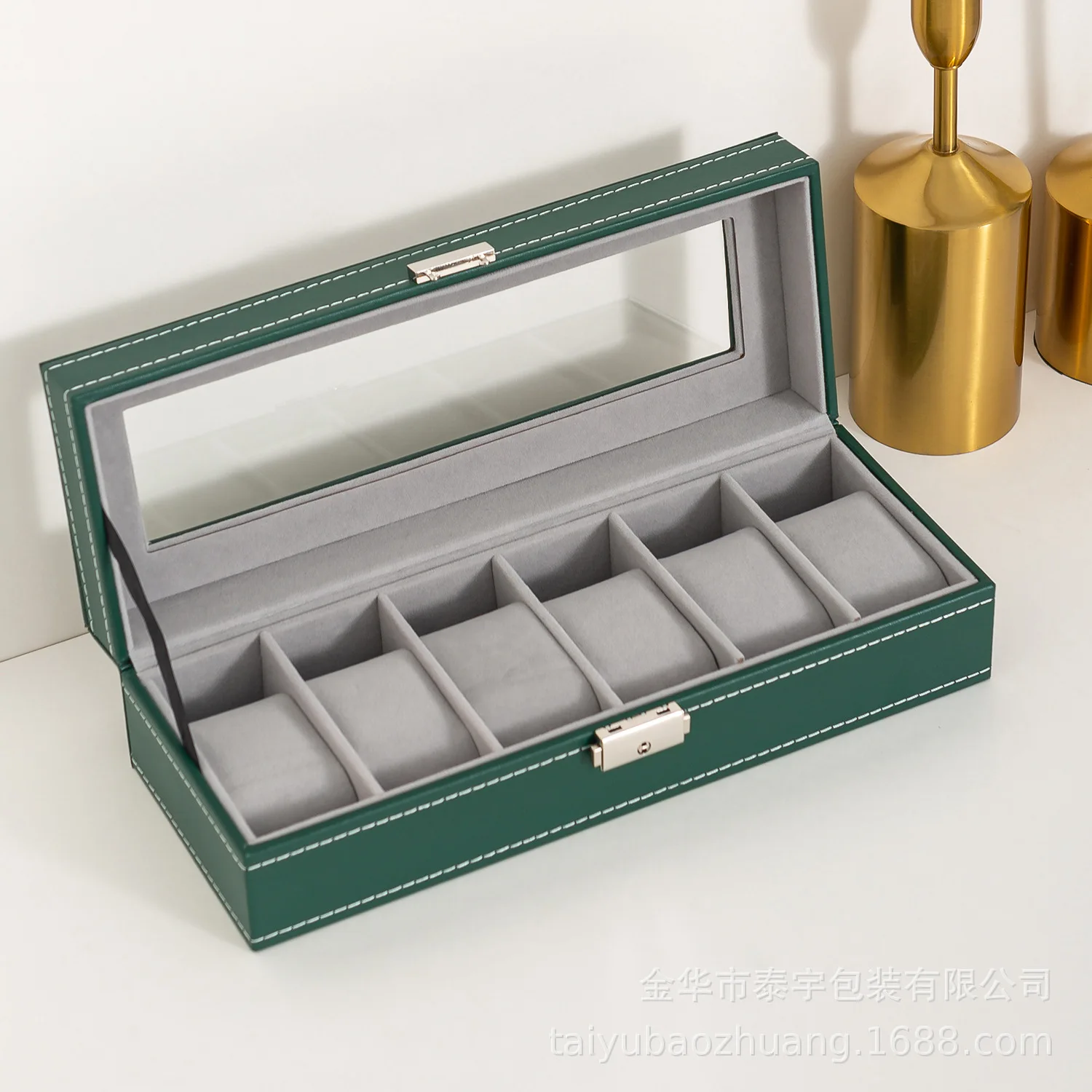 Window Green Leather 6/10/12  Watch Box Case Professional Holder Organizer For Clock Watches Jewelry Boxes Travel Case Display