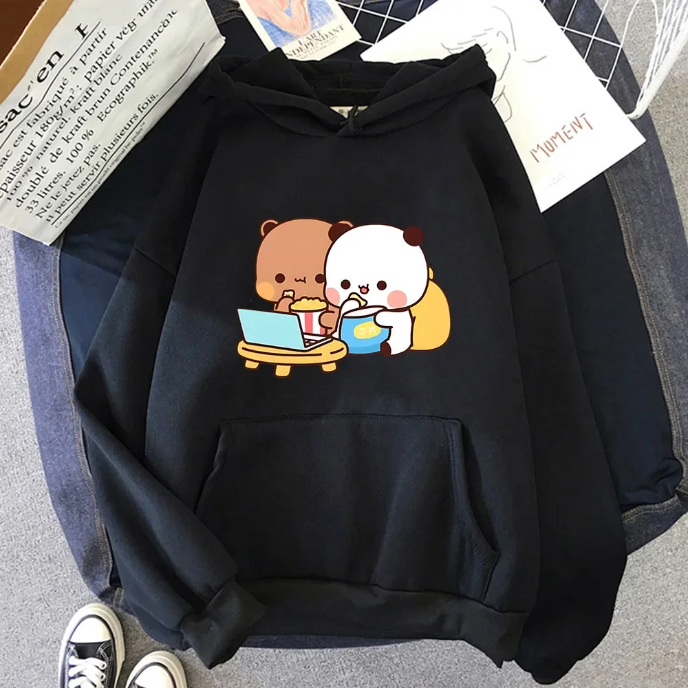 DuDu and BuBu Watching Movie Together Hoodies Cute Panda Bear Sweatshirts Men's Tops Korean Styele Clothes Winter Clothes Women