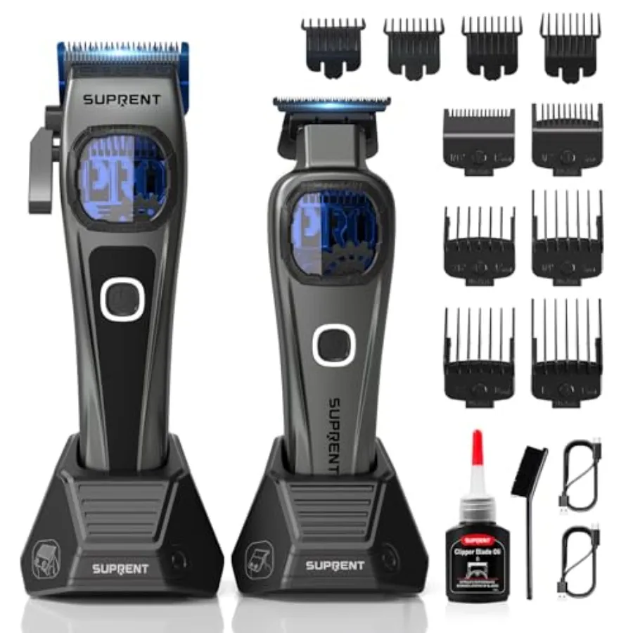 

Professional Hair Clippers for Men Cordless Barber Clippers Zero-gapped Trimmer Set with 10000 RPM Motor Speed Blue Titanium-Co