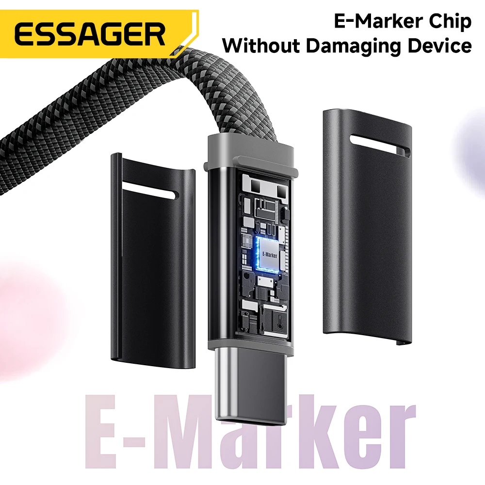 ESSAGER 100W USB C To Type C Slim Cable 5A PD Fast Charging for MacBook iPhone 17 16 Pro Max iPad Xiaomi Laptops USB-C Data Cord