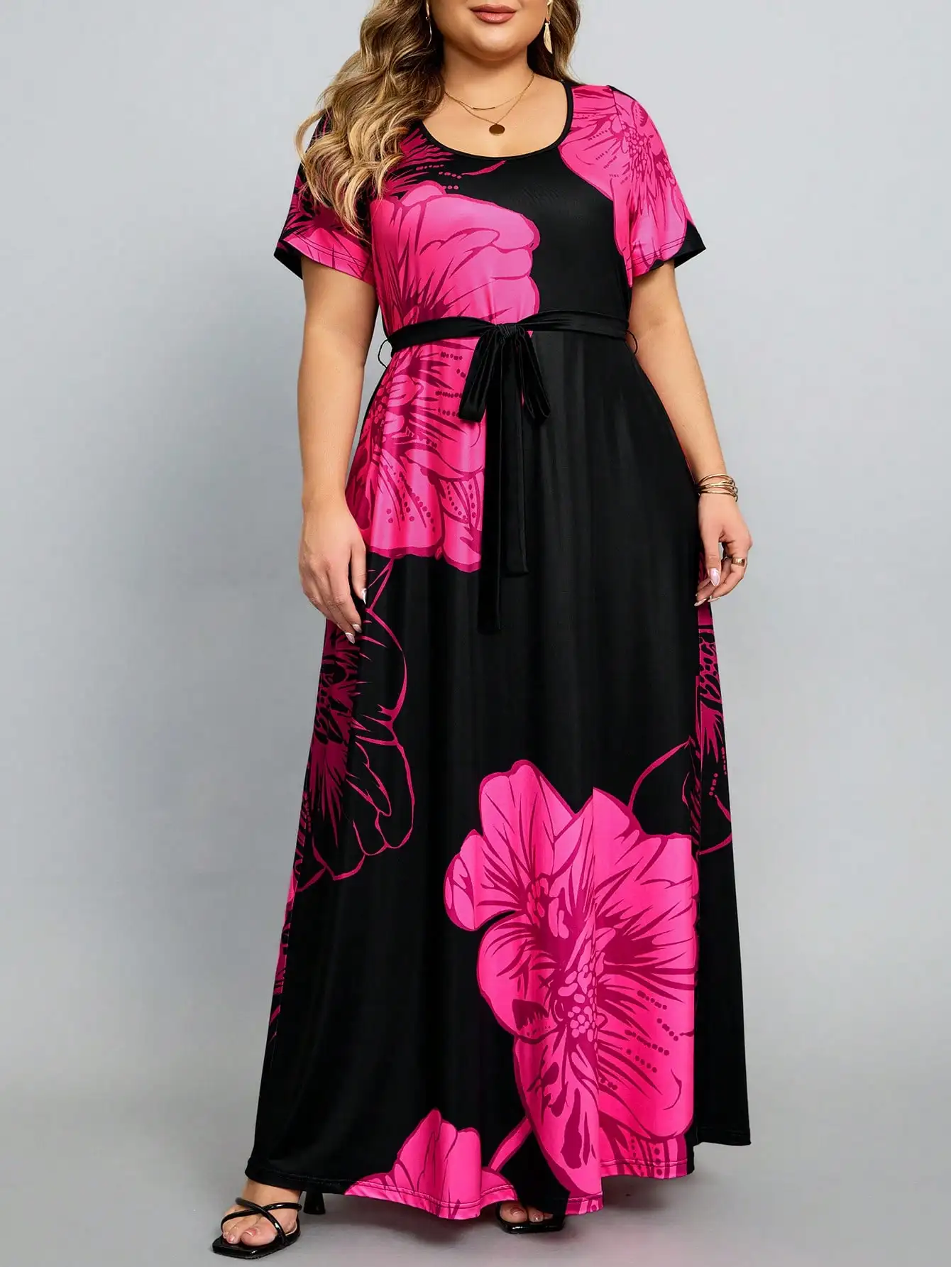 Vestido estampado casual de cintura alta feminino, solto, flores digitais, verão