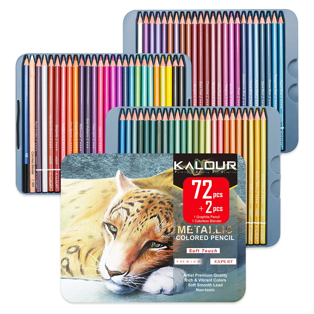 Imagem -02 - Kalour-lápis de Cor Carvão Premium Art Supplies Soft Core Artistas Giz Pro Pastel Ferramentas de Desenho Caixa de Lata Portátil 72 Cores