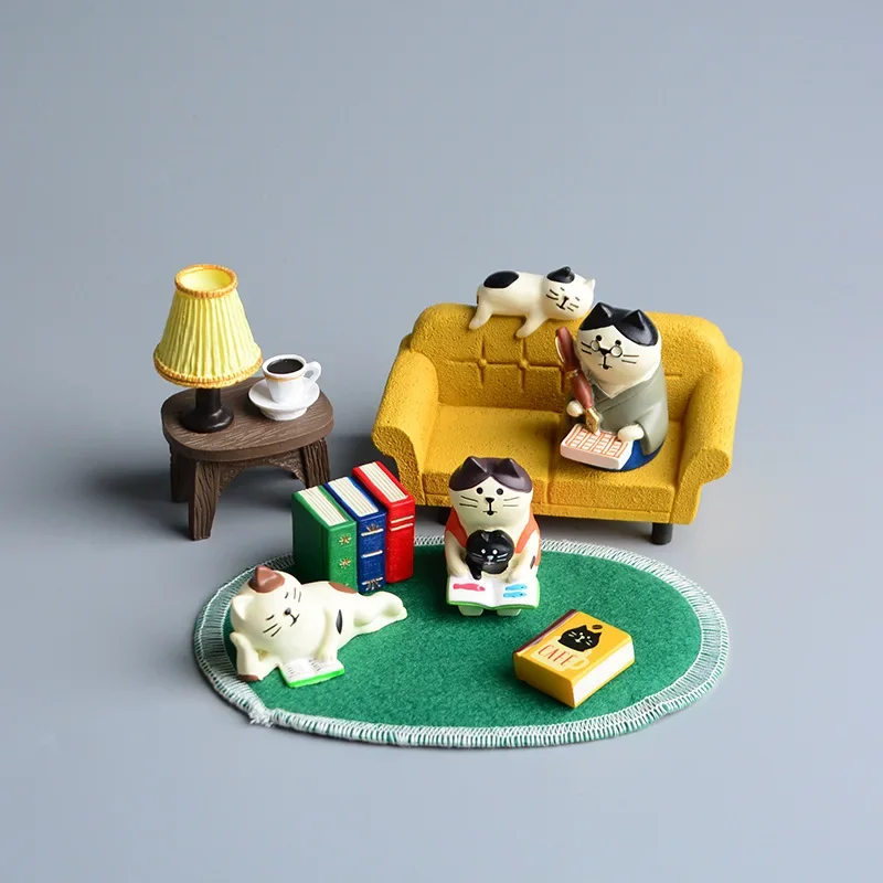 Cute Cat Miniature Table Lamp Study Bookcase Retro Home Decor Sofa Fireplace Ornament Cartoon Desk Accessories Toy Gift