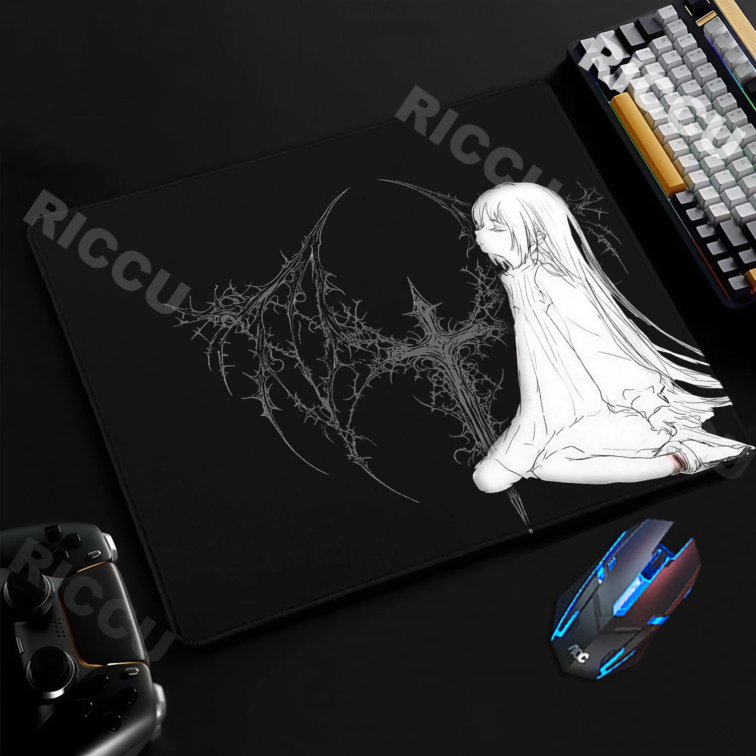 Anime Gothic Girl Mouse Pad Large Non-Slip Rubber Black Aest