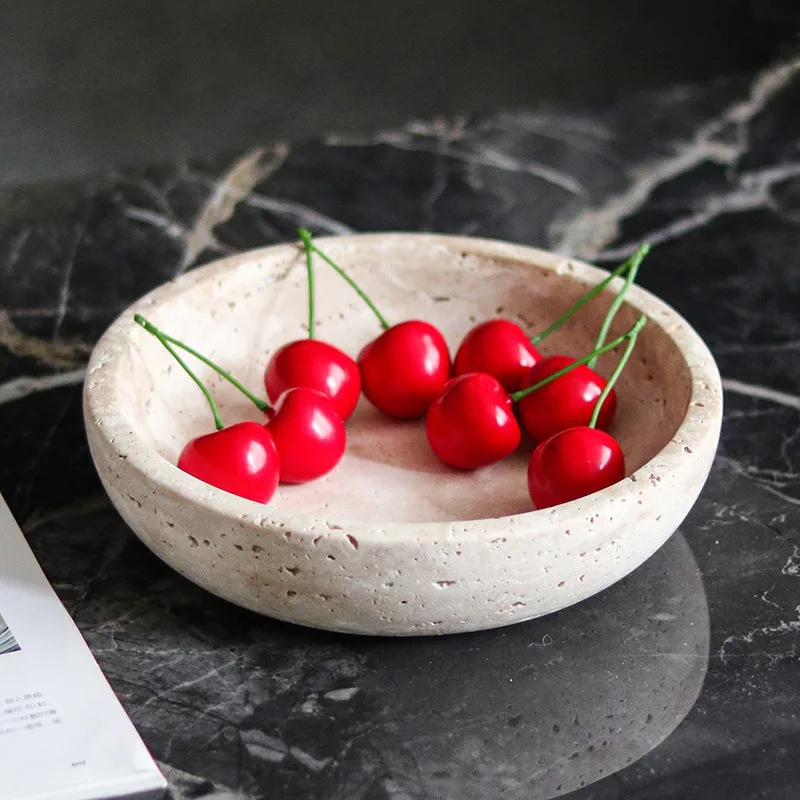 Round fruit plate ornament model house sales office Home imitation yellow travertine tray