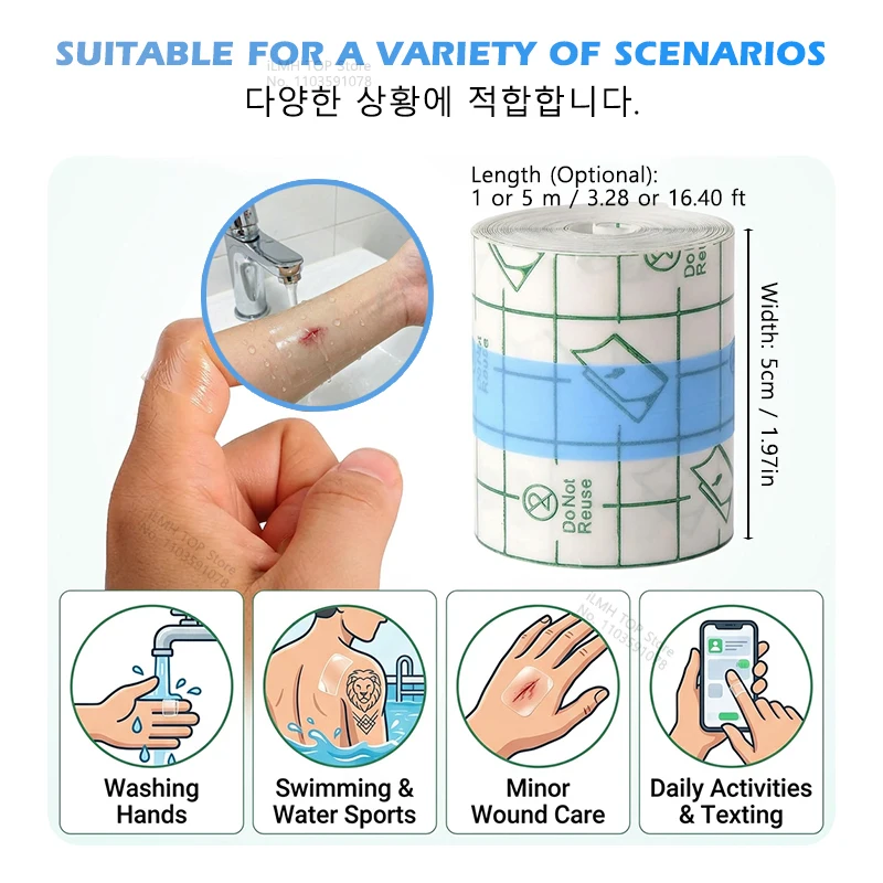 Waterproof Transparent Adhesive Bandage, PU Film Tattoo Aftercare Breathable Stretch Tape, Finger Protector for Shower Swimming
