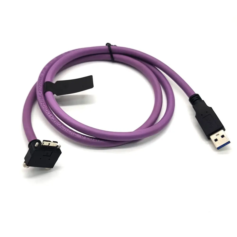 USB 3.0 A Male to Right Angle Micro-B Male with Screw Lock Cables 1Meter