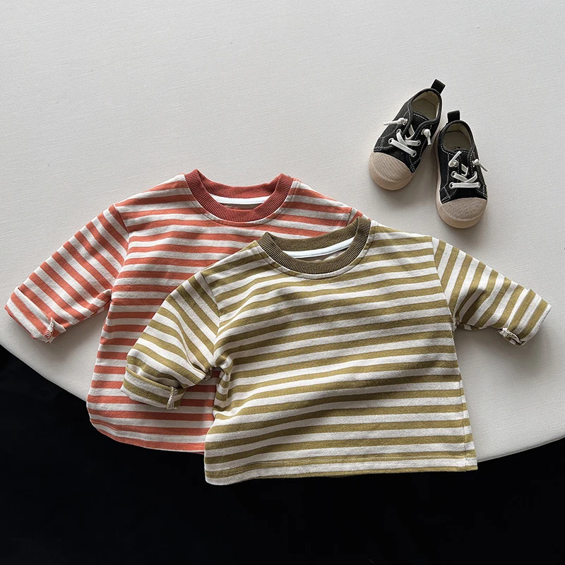 Spring Autumn Children T-Shirts 1-8Y Boys Cotton Striped Long Sleeve T Shirts Korean Tops Tees Toddler Wear Kids Clothing New