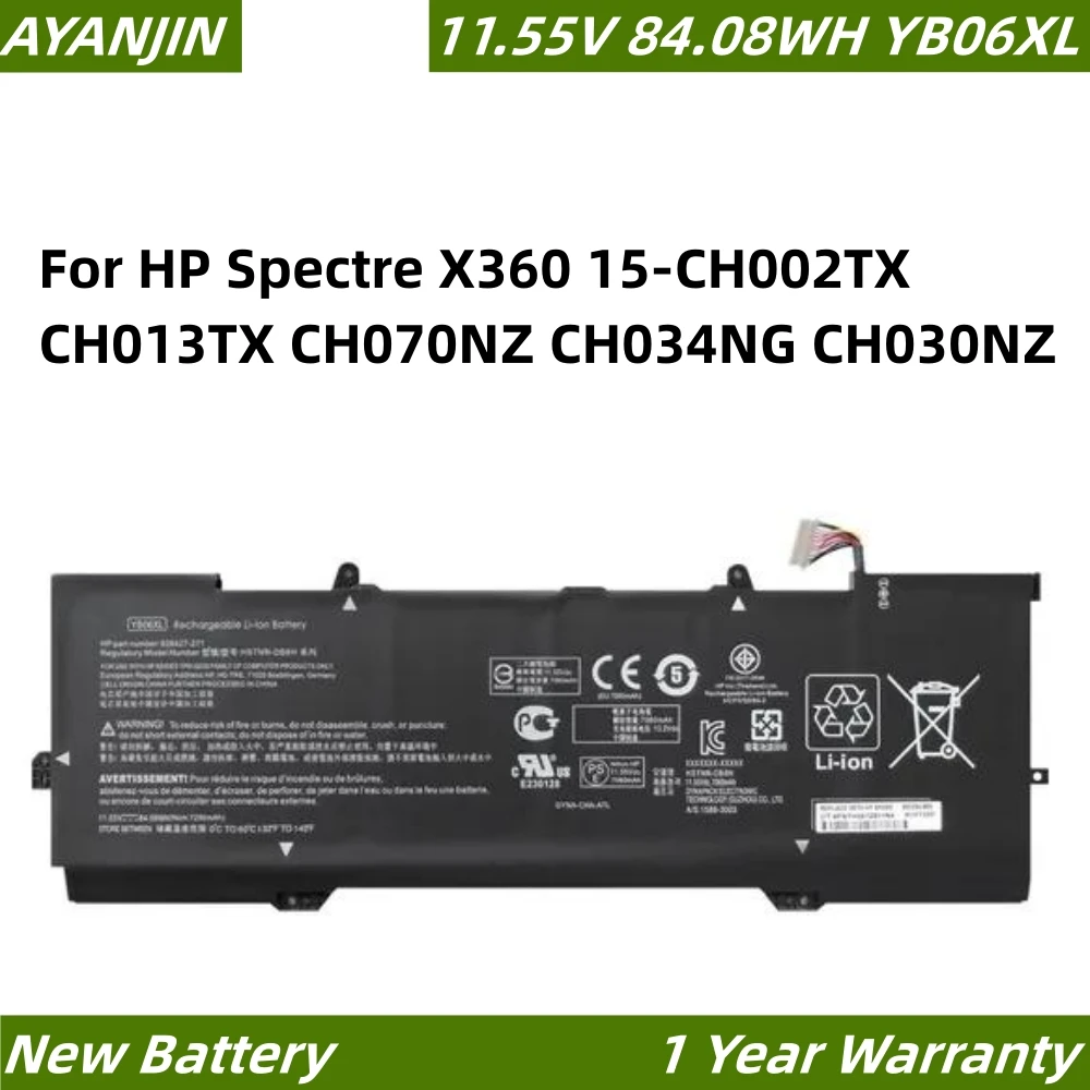 YB06XL 84.08WH Laptop Battery For HP Spectre X360 15-CH002TX CH013TX CH070NZ CH034NG CH030NZ HSTNN-DB8H DB8V 928427-271 TPN-Q200