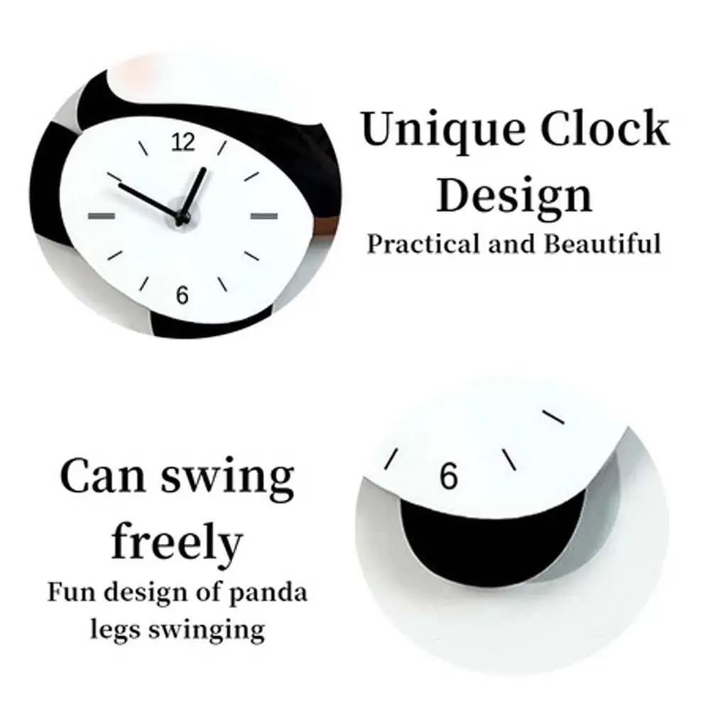 

Wall Decoration Cartoon Swinging Panda Wall Clock Silent Animal Mute Clock Panda Wooden Digital Clock ' Bedrooms
