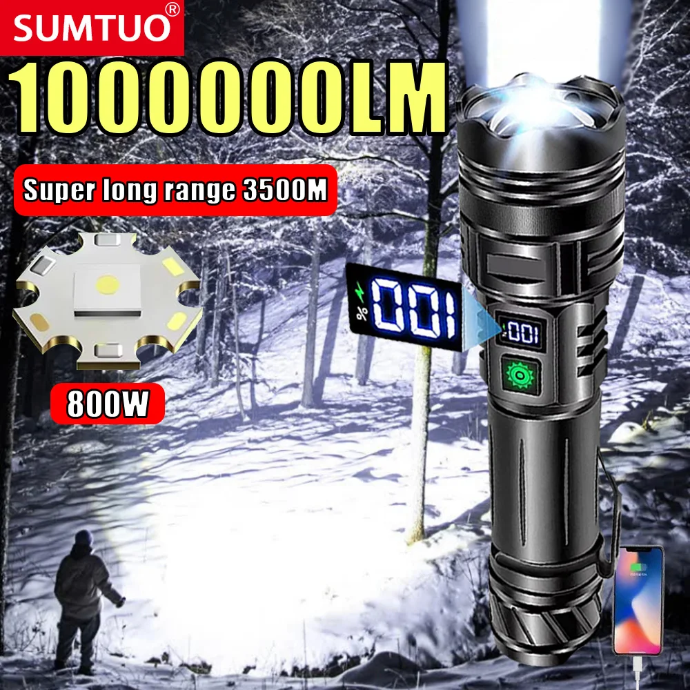 

1000000LM High Power XHP360 Led Flashlight Rechargeable Zoom 3500M Long Range Torch For Fishing,Hurting,Outdoor Camping Torch