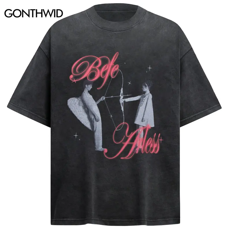 

Vintage T-Shirt Y2K Harajuku Graphic Printed Oversized Tshirt Streetwear Hip Hop Punk Gothic Casual Baggy Washed Urban Top Tee