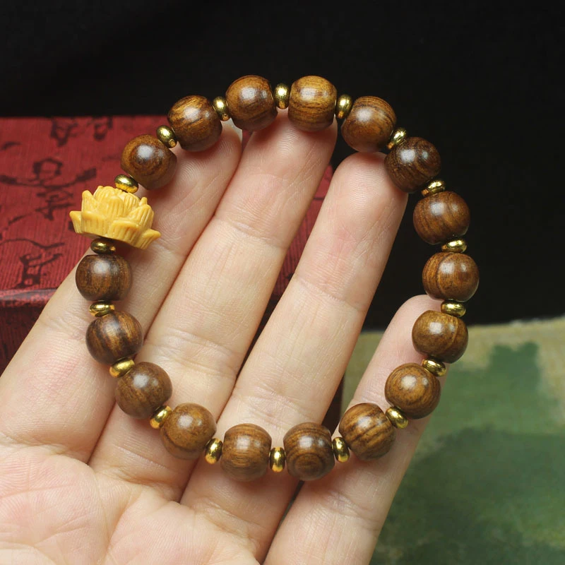 

Black rosewood apple 8*10 single-loop , lotus flower bracelet for women, decorative jewelry, Buddhist prayer beads