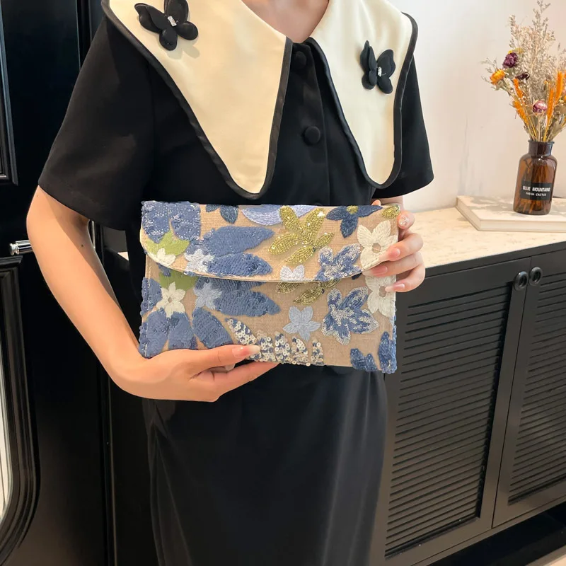Stylish Sequin Evening Clutch Bags Elegant Beaded Floral Embroidery Bags Glitter Exquisite Party Purses 2026 New Gift