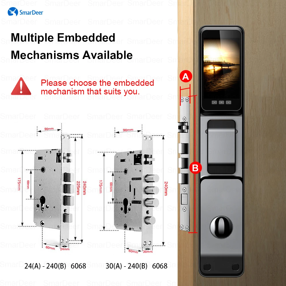 SmarDeer Smart Door Lock with Camera Face Recognition Digital Electronic Lock with Visual Doorbell Keyless Entry Remote Unlock