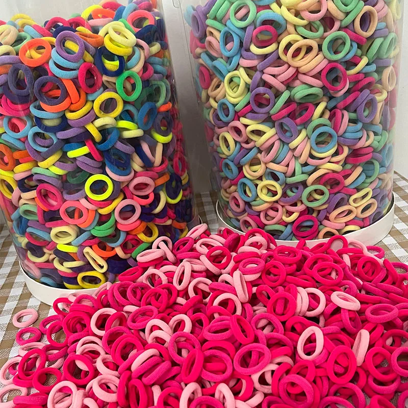 50/100PCS Colorful Basic Nylon Ealstic Hair Ties for Girls Ponytail Hold Scrunchie Rubber Band Kids Basic Hair Accessories