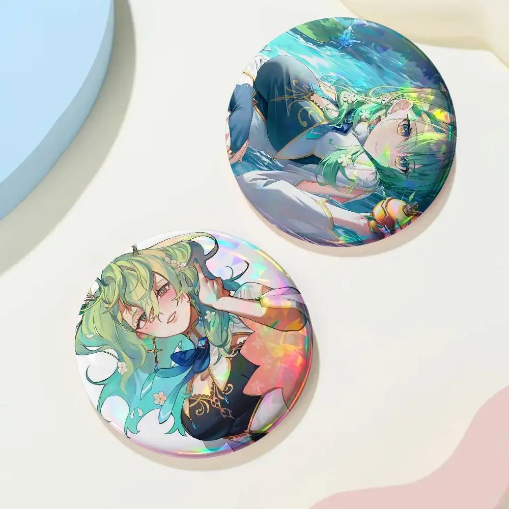 Cute H-Hololive Fauna For Badge Custom Laser Hologram Enamel Pin Badge Logo Metal Lapel Brooch For Clothes Bag Accessory Gift