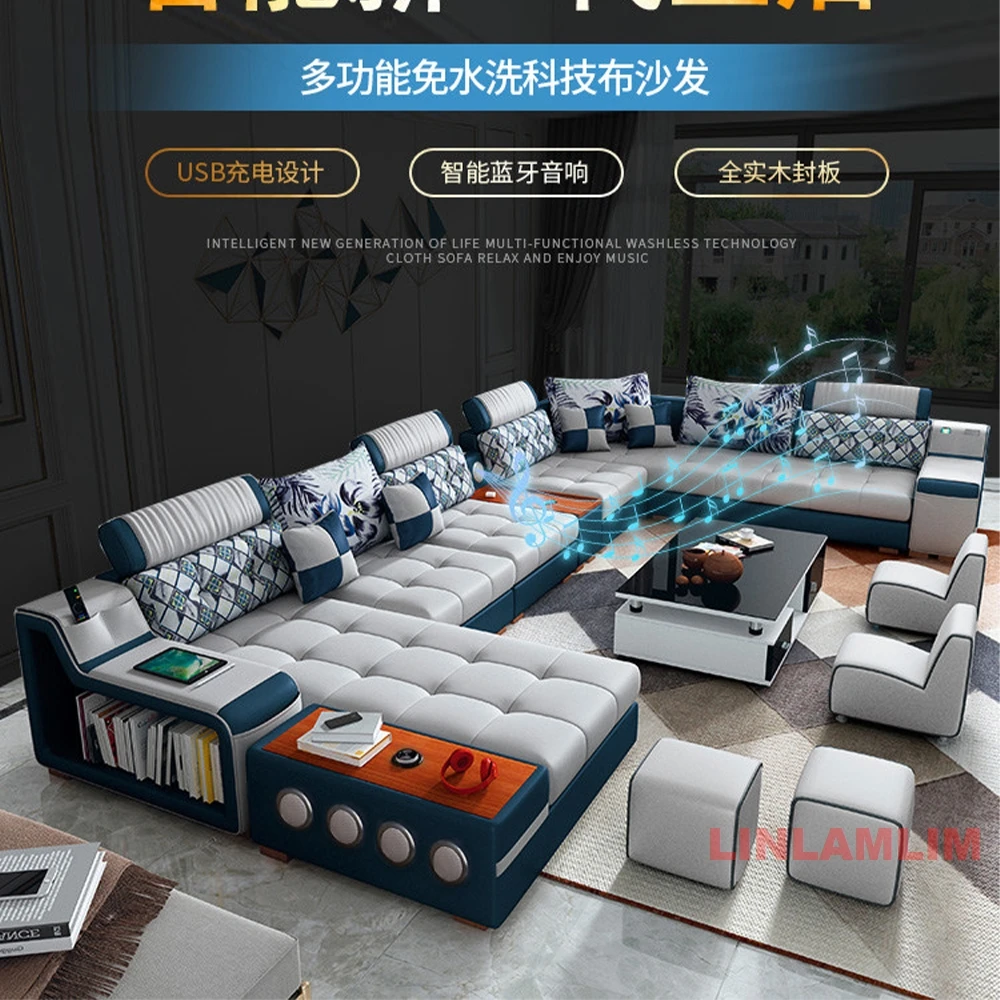Modern U-Shaped Sectional Sofa with Storage, Fabric Upholstered Modular Couch with Cup Holders, Convertible Living Room Sofa Set