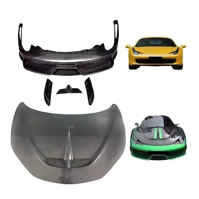 

Best Quality Lightweight Dry Carbon Fiber Car Bumper Bonnet Engine Hoods BodyKit for 458 Upgrade to SP Design Body Kit