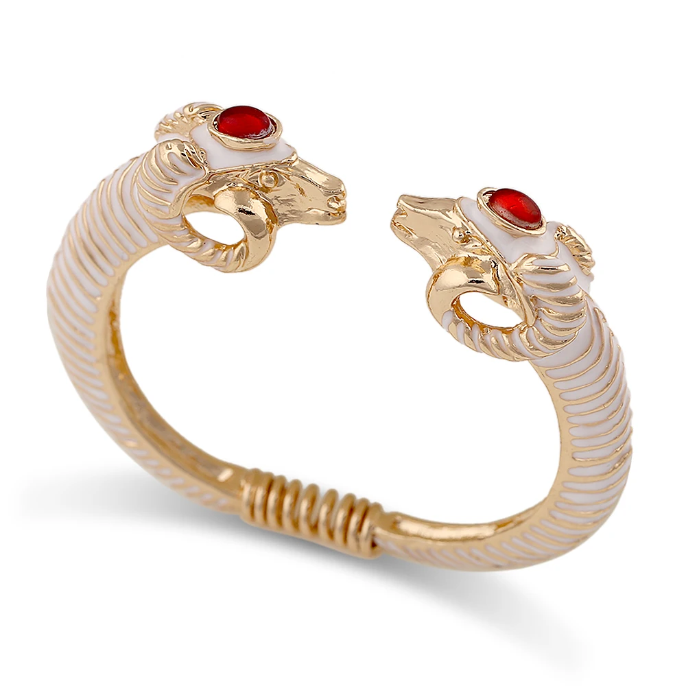 Unique Luxury Sheep Bangle Coil Spring Cuff Bracelets Gold Plated Enameled Colorful Animal Bangle Chunky Jewelry for Women