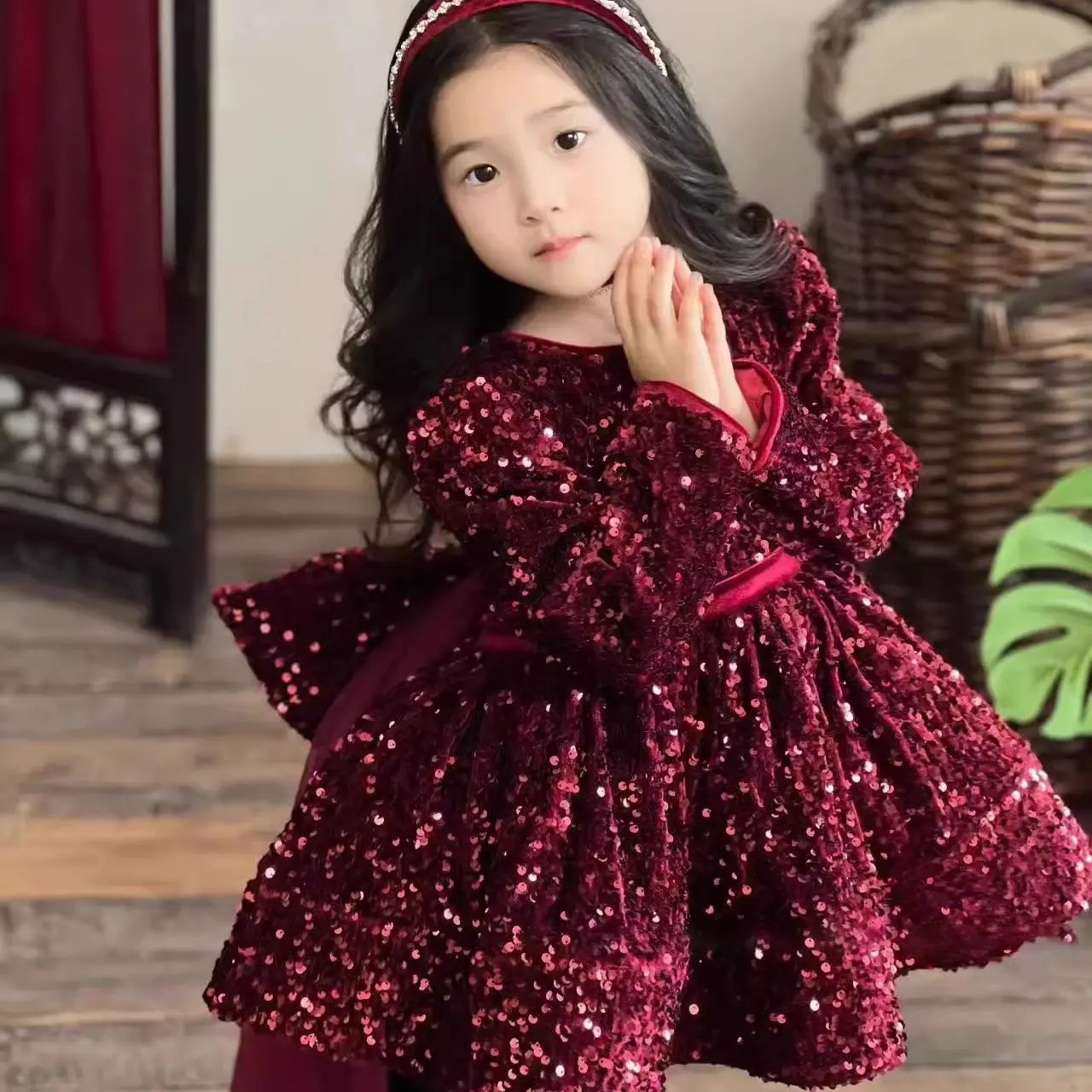 

Costume Kids Baby Winter Lolita Kids Thicken Plus Velvet Sundress+Sweater 2Pcs Suits Girl Children Ball Gown Princess Party Skir
