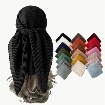 Moda rughe Bandana testa donna sciarpa tinta unita cotone Hijab sciarpe per le signore 90CM scialli quadrati avvolge sciarpe morbide al collo