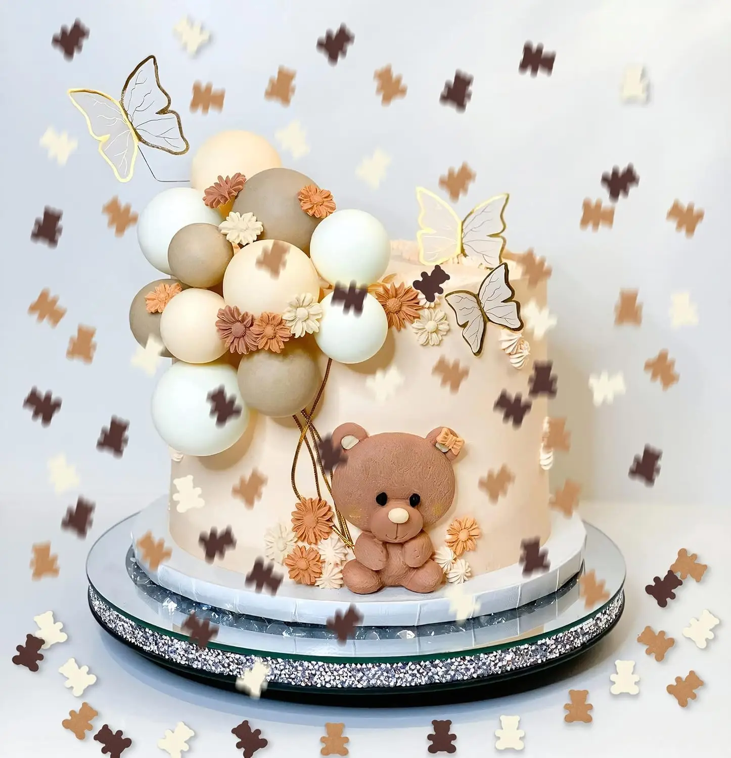 100 Stück cremebrauner Teddybär, Babyparty-Tisch, Konfetti, Streusel, Streuung, Junge, Mädchen, erster Geburtstag, Nuetral, rustikale Party-Dekoration – Detail 2