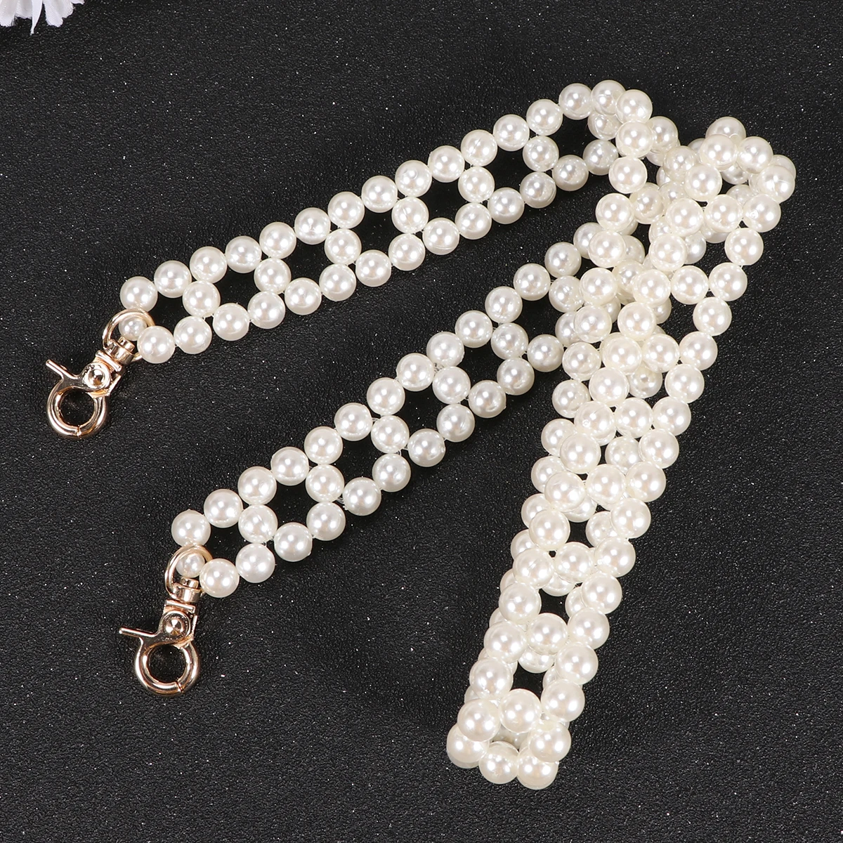 

Pearl Bag Chain Double Row Stylish Metal Strap Shoulder Purse Replacement Handbag Crossbody Accessory for Women Girls