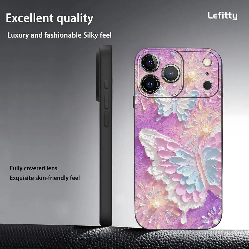 Casing HP Lukisan Minyak Motif Bunga Untuk iPhone 17 16 15 14 13 12 11 Pro Max Plus Mini Hitam Doff Lembut Funda