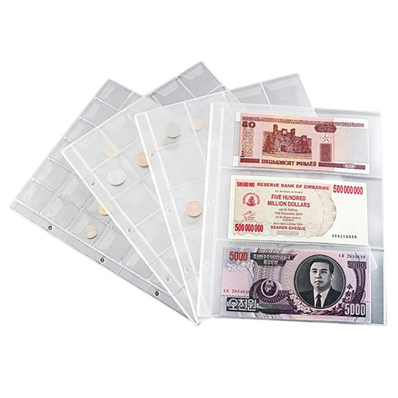 1PC Loose Leaf Sheet 3-Slot Transparent Banknotes Holder Portable Paper Money Protective Bag Paper Money Collection Album