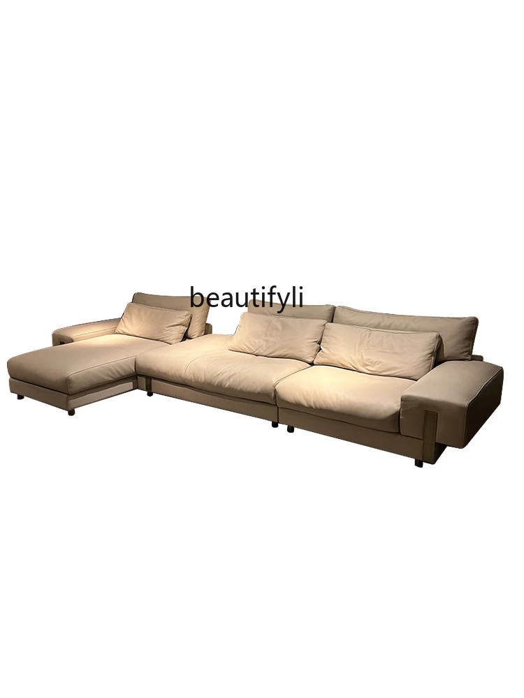 Leather Sofa First Layer Cowhide down Concubine Straight Row Sofa Combination Italian Minimalist  Type Designer Model