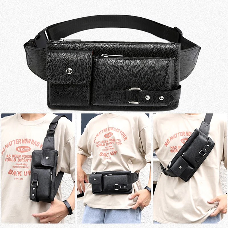 Marsupio multitasche Marsupi in pelle PU Borsa a tracolla sottile Borsa per fianchi Cintura regolabile Borsa casual Borse da viaggio all'aperto