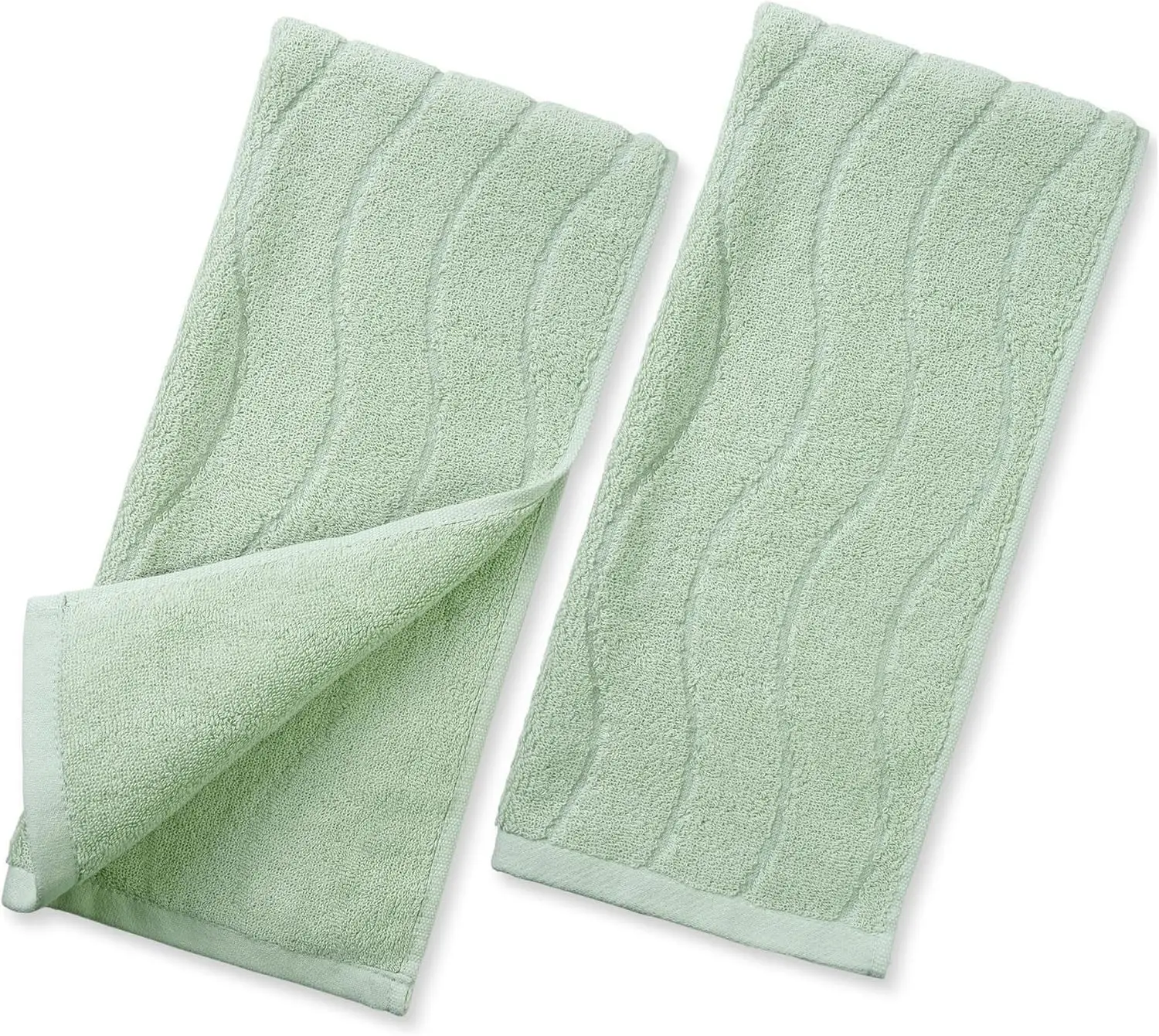 

Sage Green Wavy Striped Hand Towels, 2-Pack, 100% Cotton Soft Absorbent for Bathroom, 13x29 Inches