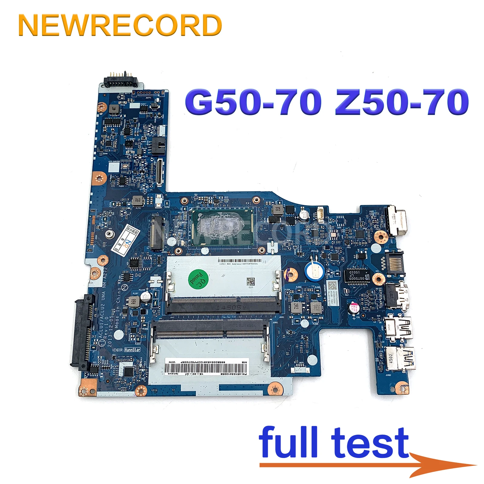 

For Lenovo IdeaPad G50-70 Z50-70 ACLU1 ACLU2 NM-A272 Laptop Motherboard With I7-4500U DDR3L Main Board Full Tested