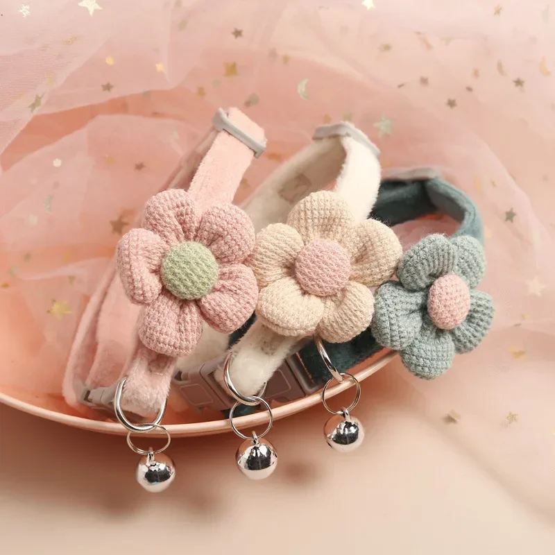 1Pc Cat Collar with Cute Flower Adjustable Buckle Cat Collar Bell Collar Cat Small Pet Supplies Kitten Collar Small Dog Accessor