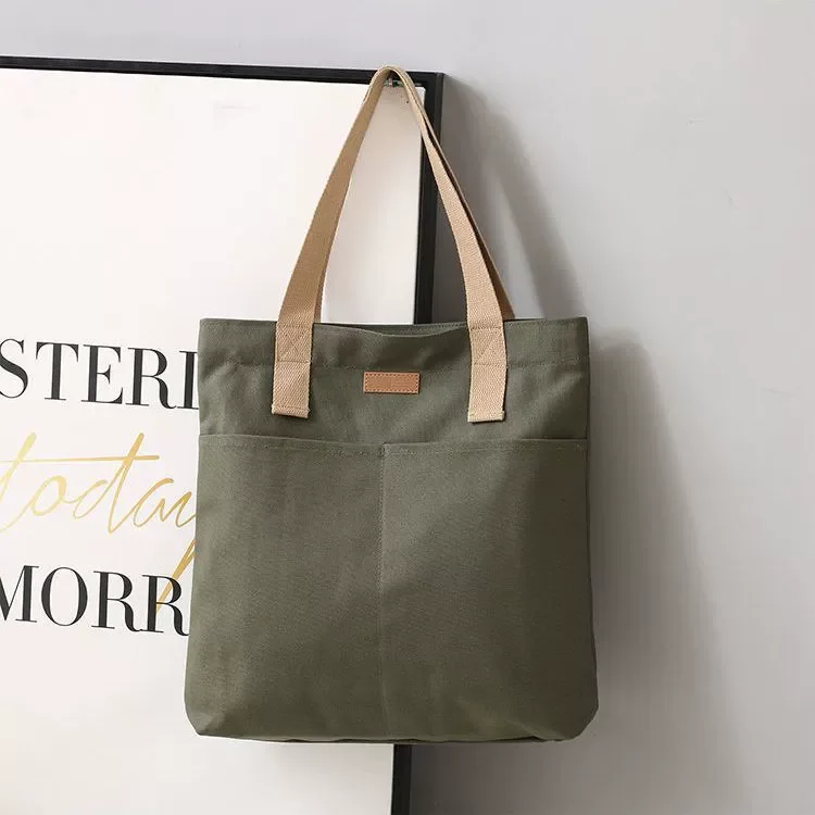 Large Capacity Canvas Tote Bag For Women Multi Pocket Casual Commuter Shoulder Bag Laptop School Handbag