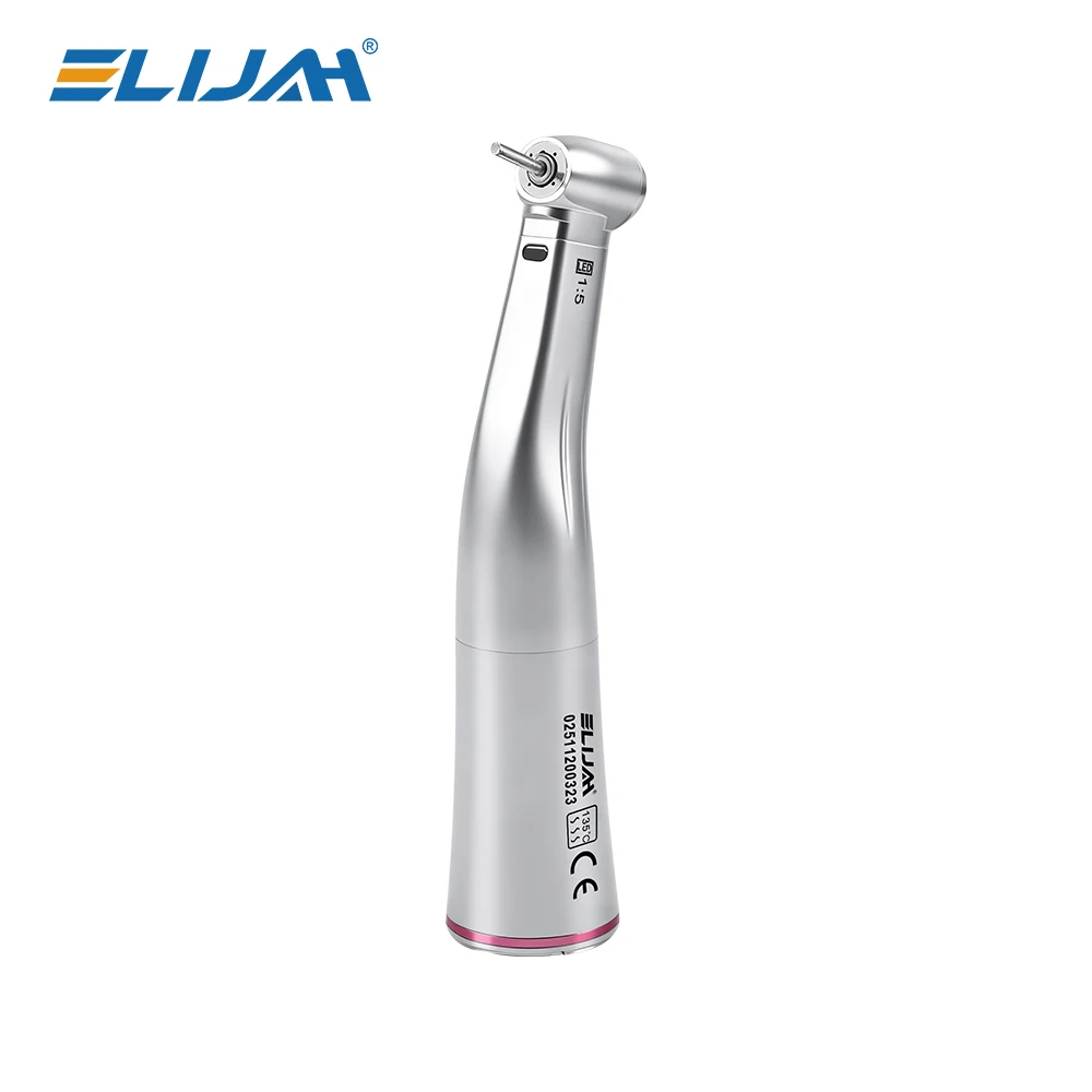 ELIJAH Optic Fiber Push Button 1:5/1:1 Dental-Winkelstück mit Glasfaser, Drehzahlerhöhendes Handstück, Roter Ring, Quattro Spray