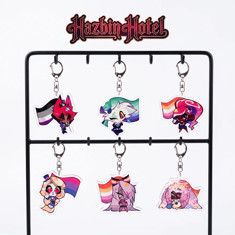 Anime Hazbin Hotel Alastor Vaggie Angel Dust 6CM Acrylic Cute Bag Charm Car Keychain Decorations Bag Body Kit Keyring Gift