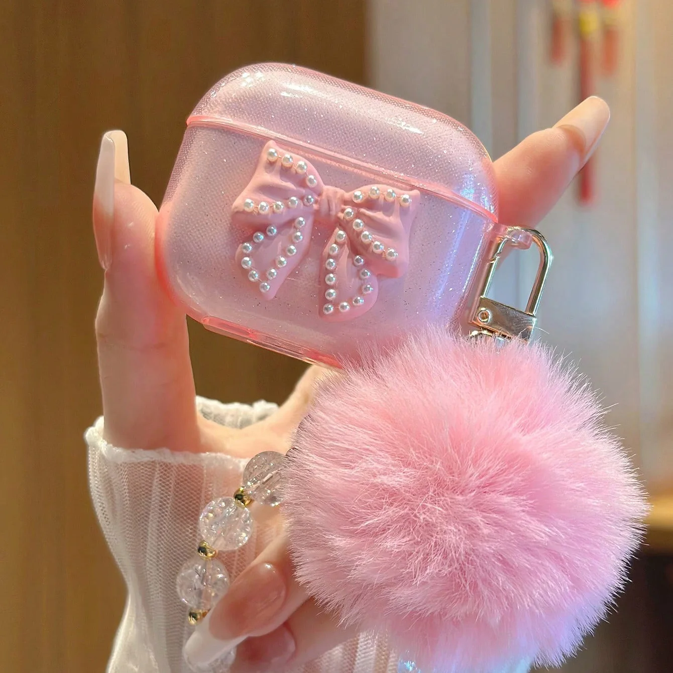 For Airpods Pro/Pro2 Case TPU Cute Glitter Bow knot Crystal Earphone Protective Cover Pendant For Airpods 3/4 Protective Case