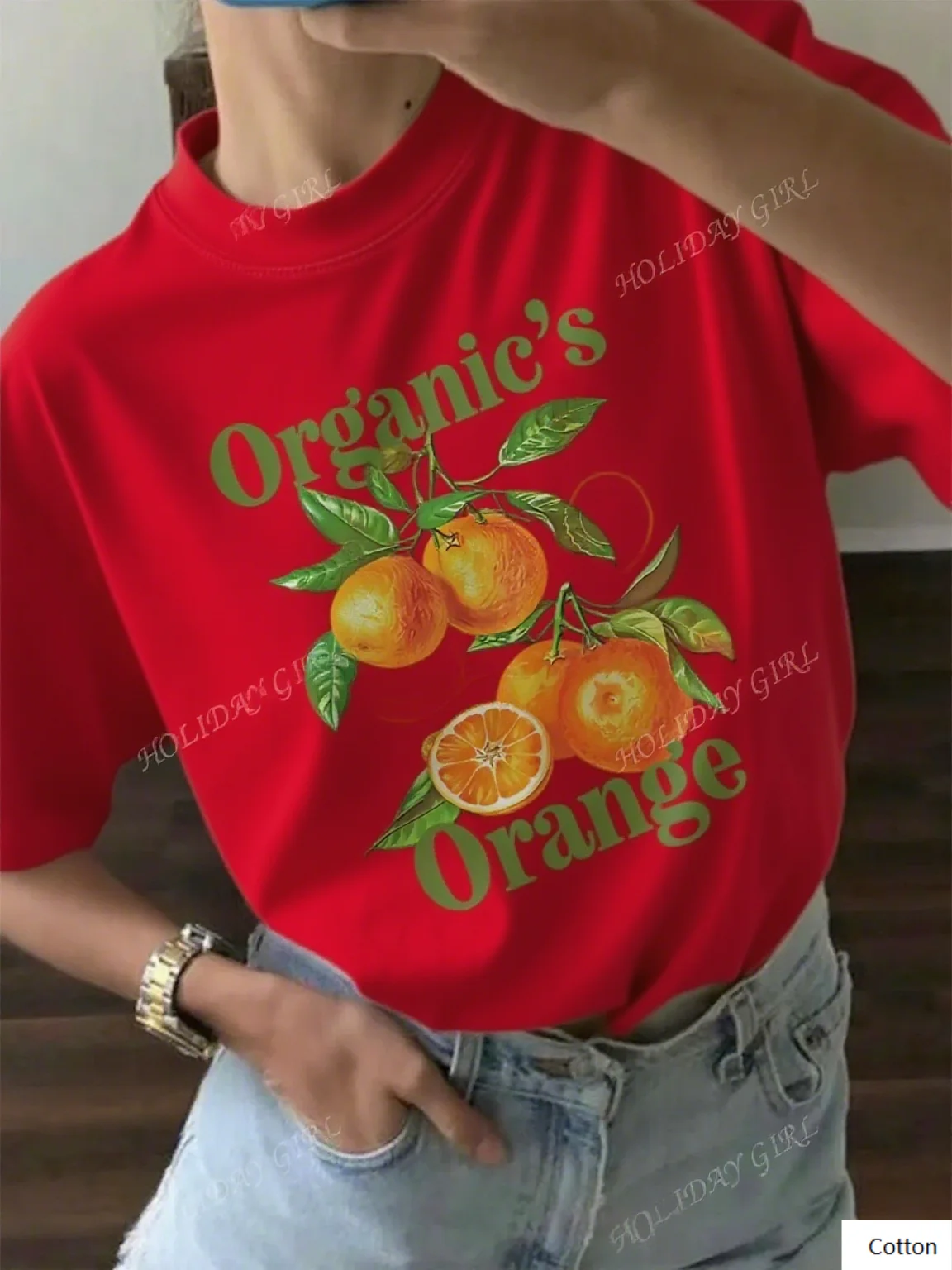 تي شيرت من القطن الناعم يتميز بتصميم برتقالي عضوي مع رسم فواكه فريد من نوعه مريح للمتعة الكاجوال والخارجية #5