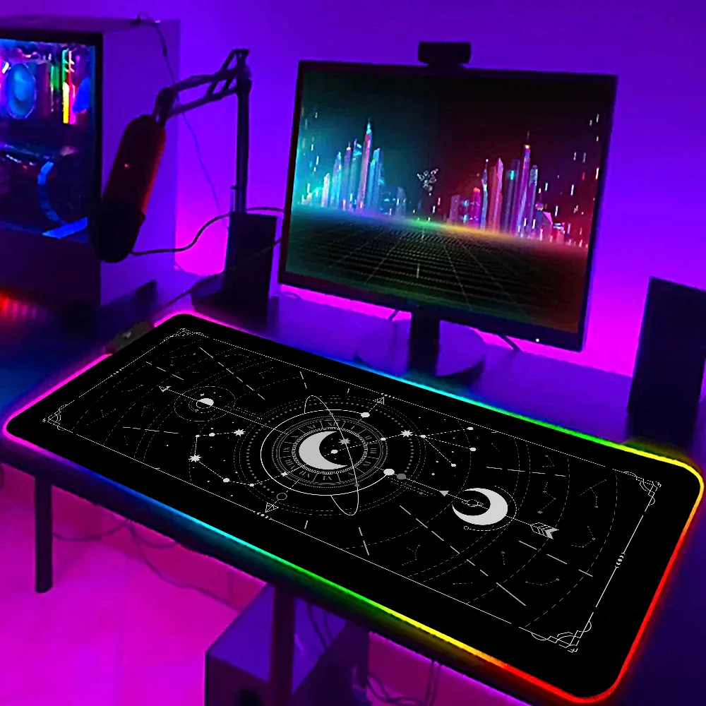 Mouse Pad Gaming Desk Accessories Mystical Triple Moon Wicca Symbol Aesthetics Mouse Pad RGB Mousepad Gamer Keyboard Mat Deskmat