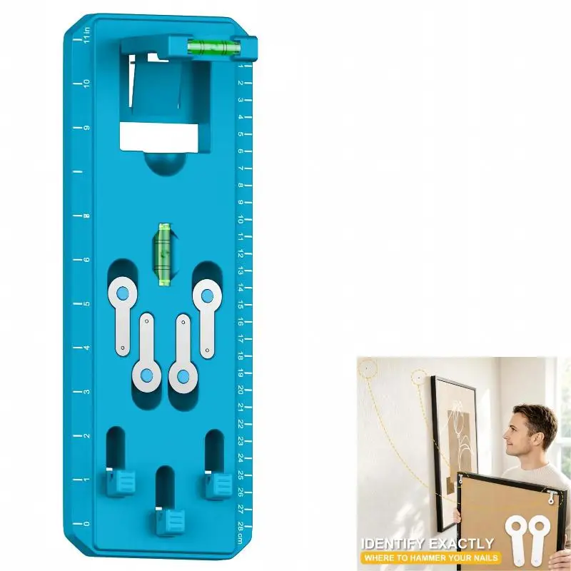 Picture Frame Hanging Kit with Precision Level Portable Blue Hanging Tool for Rental Home No Damage Wall Decor