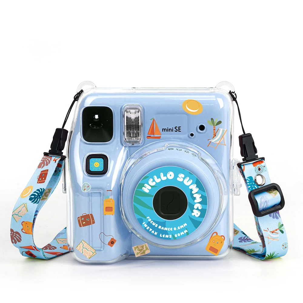 

for Instax Mini SE Photo Transparent Storage Case Protective Shell Crystal Cover Strap Sticker 3 Piece Set