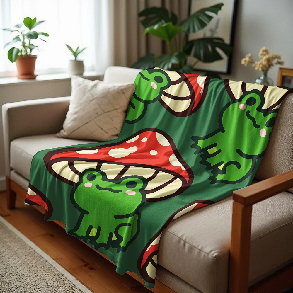 Red Spotted Mushroom Frog Soft Flannel Blanket Breathable Warm Throw for Office Car Sofa Kids Room Birthday Xmas Gift