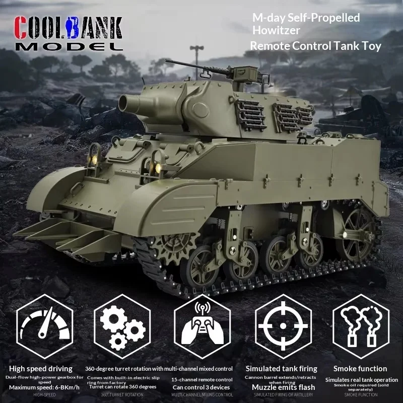 Coolbank M8 1:16 Scale RC Tank Full Function Remote Control Vehicle With Smoke Effect Military Model Collection