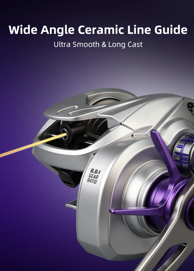LEYDUN MEGALO Baitcasting-Rolle, komplett aus Metall, 20 kg maximale Bremskraft, 7+1 Kugellager, Übersetzungsverhältnis 6,6:1, salzwasserbeständige Angelrolle zum Baitcasting. – Detail 11