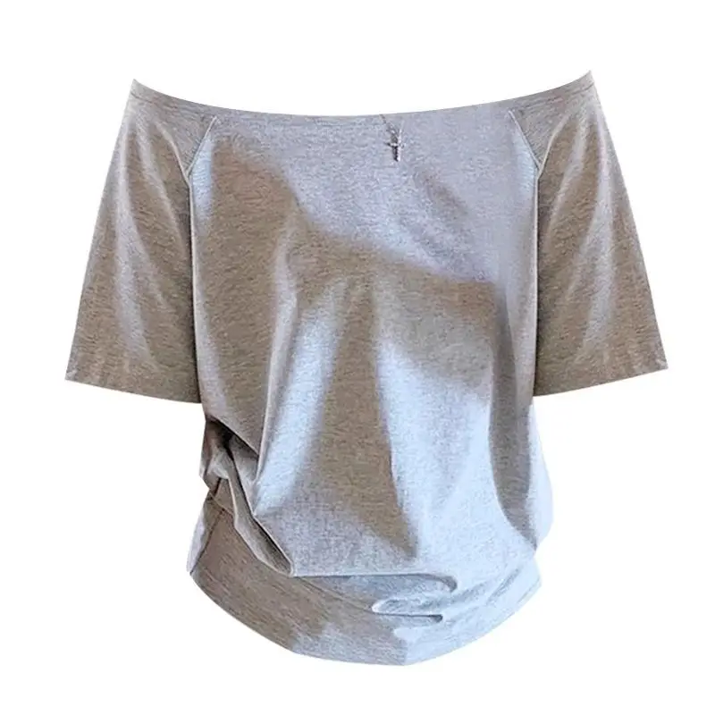 

Korean Simplicity Short Sleeve Tops Summer Solid Off Shoulder Youth All-match Sexy T Shirts Fashion Lazy Style Women Clothing