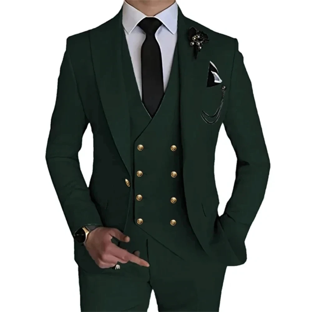 Fashion 2024 Men's Boutique Business Solid Color Slim Wedding Suit / Male Stretch Fabric 3 Pcs Blazers Jacket Pants Vest