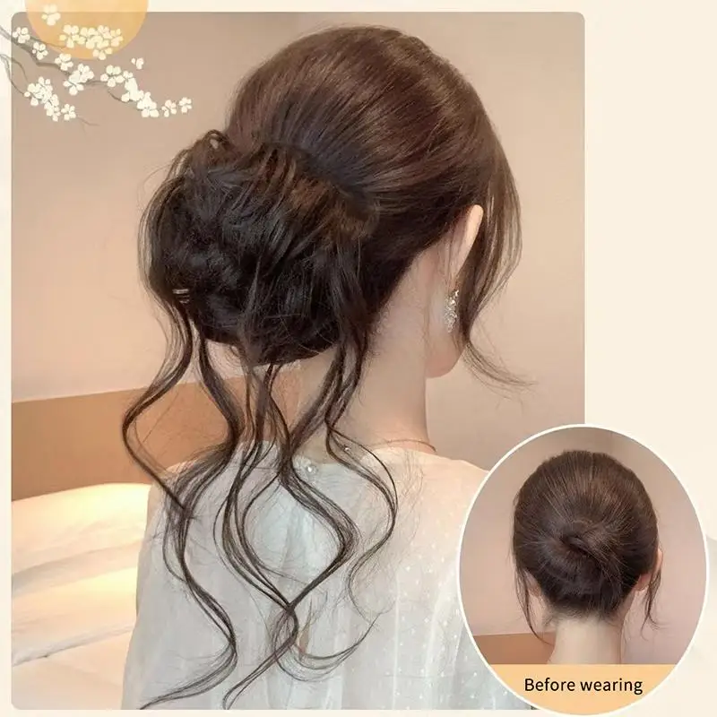 Synthetic Messy Curly Bun Elastic Ponytail Extension Fluffy Hairpiece for Women Daily Party
